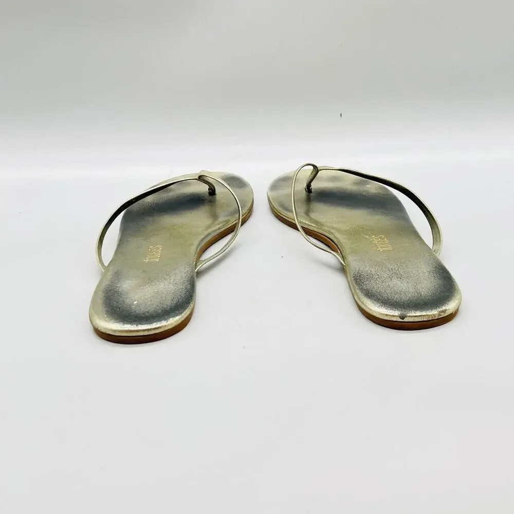 TKEES Sandals Womens 7 Gold Strappy Leather Flip Flop Thong Flat Casual Shoes